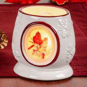 🎄SALE See-Thru Window Red Cardinal Ceramic Candle Holder NEW, votive tealight